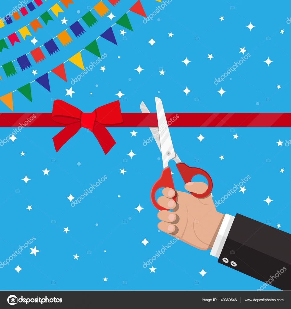 Hand with scissors cut red ribbon Stock Vector Image by ©abscent 140360646