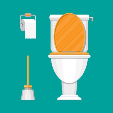 Toilet, paper and brush clipart