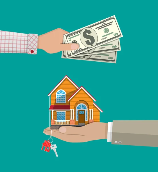 Kezét a pénz és a ház. Real estate — Stock Vector