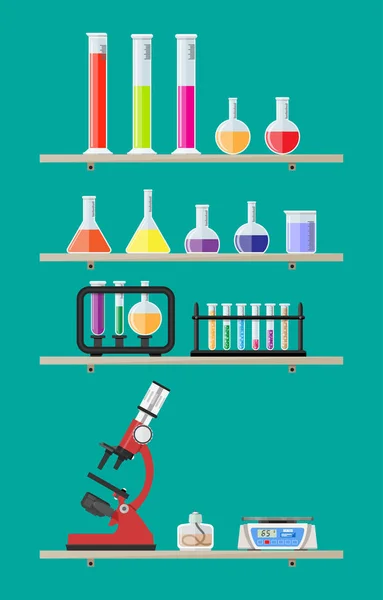 Biologia ciência educação equipamentos nas prateleiras —  Vetores de Stock