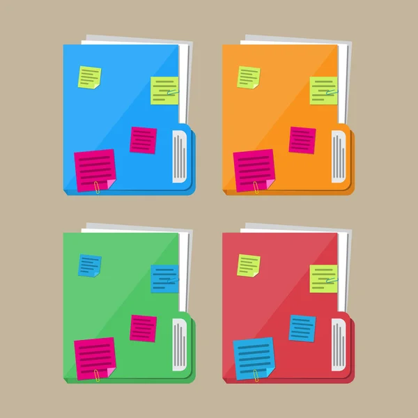 Documents folder with paper sheets, sticky notes — Stock Vector