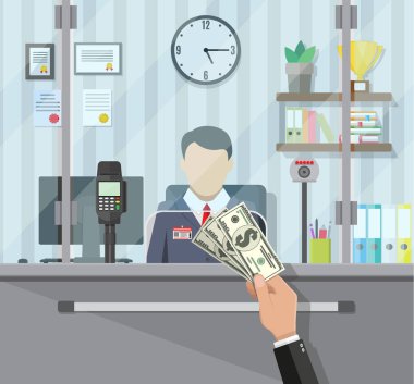 Bank teller behind the window clipart