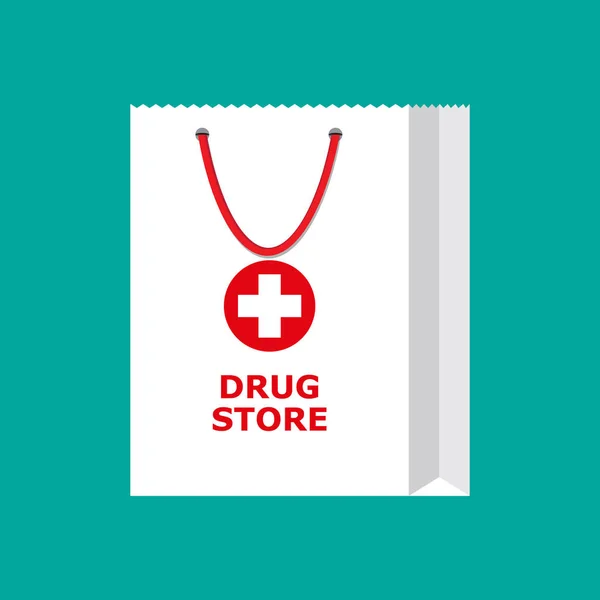 Bolso de compras blanco para pastillas médicas y botellas — Vector de stock