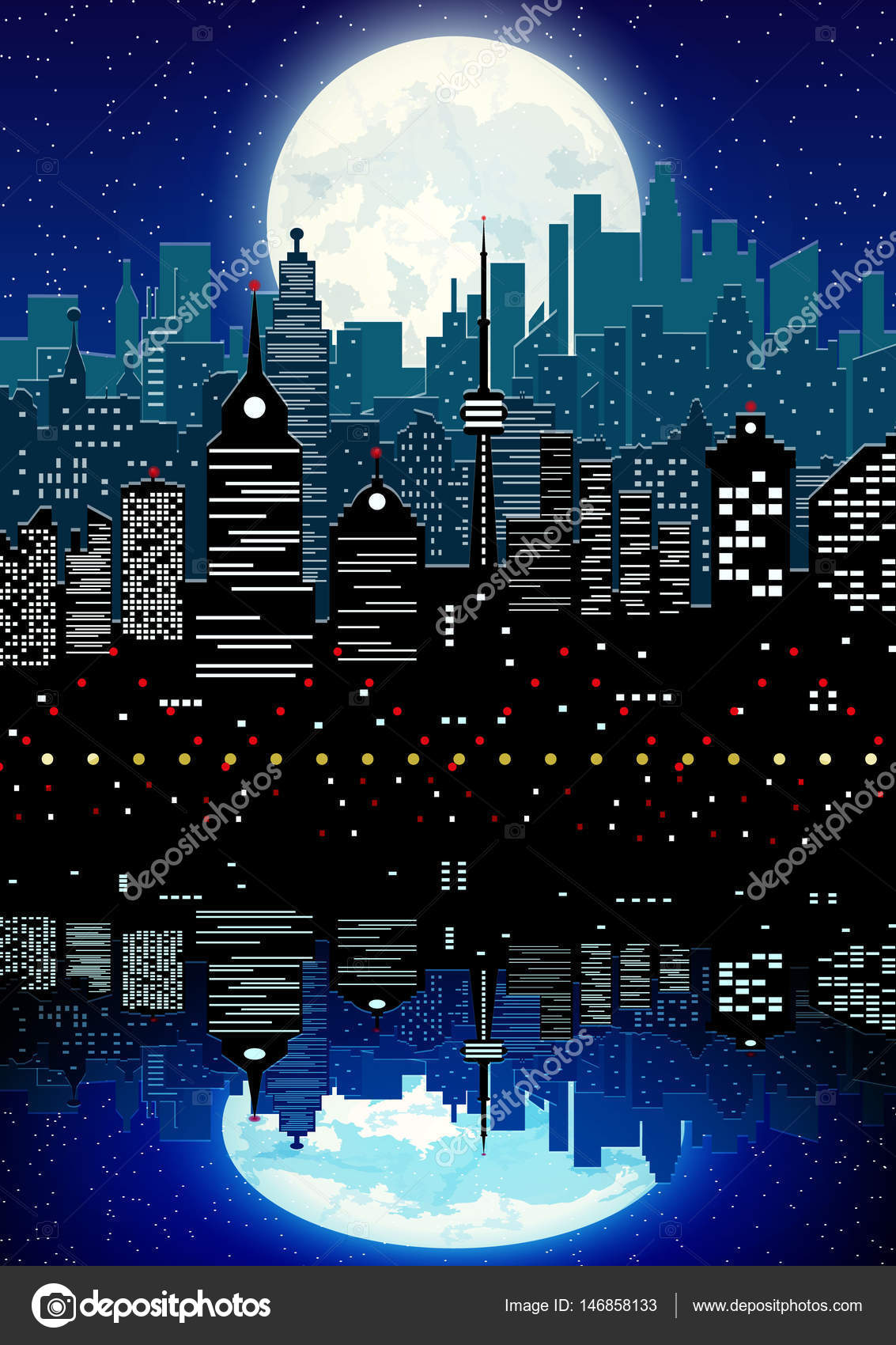 Cidade Noturna De Arte Pixel Com Nuvens Do Céu Paisagem Estrelas