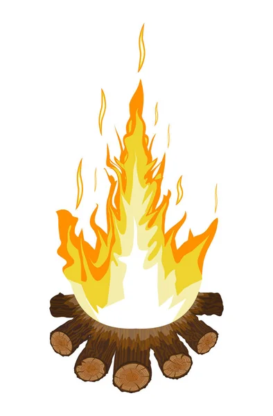 모닥불 또는 캠프 파이어에 레코딩. 로그 및 화재 — 스톡 벡터