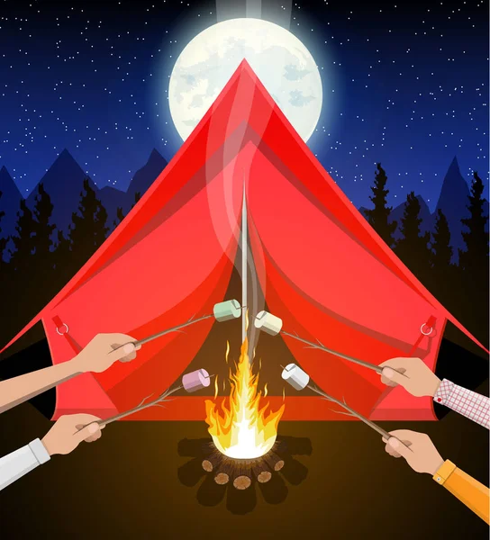 Táborák s marshmallow. Protokoly a oheň. — Stockový vektor