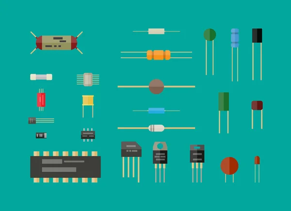 Componentes electrónicos, conjunto de circuitos . — Vetor de Stock