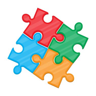 Dört adet renkli parçalı bulmaca.