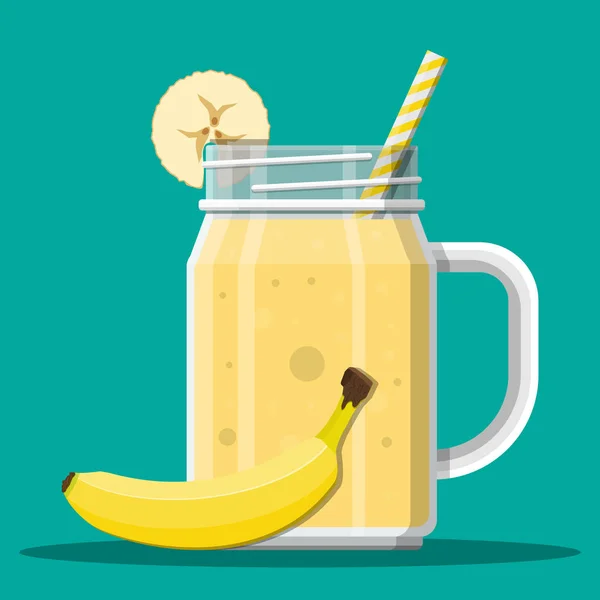 Glas mit Bananen-Smoothie mit gestreiftem Stroh. — Stockvektor