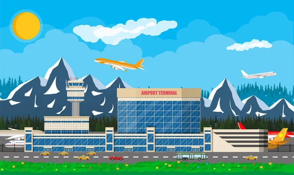 Международный аэропорт в горах концепция . — стоковый вектор