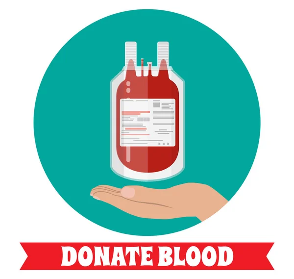 Bolsa de sangre y mano del donante — Vector de stock