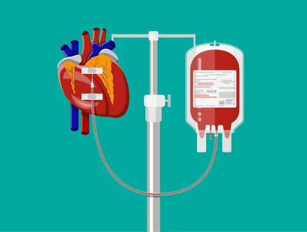 Kantong darah dan jantung di pemegang - Stok Vektor