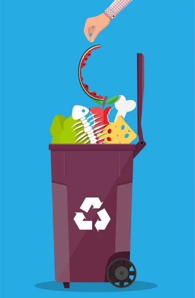 Contentor de lixo cheio de junk food — Vetor de Stock