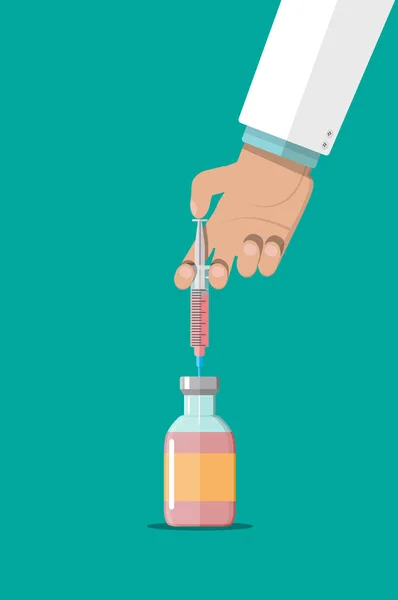 Ampoule and syringe in hand — Stock Vector