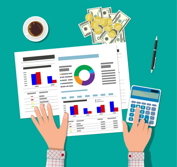 Cálculos financieros. Proceso de trabajo Ilustraciones De Stock Sin Royalties Gratis