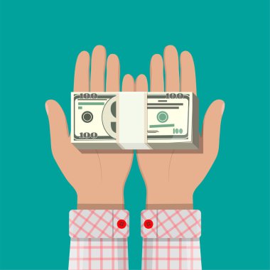 Doları banknot elinde yığını.