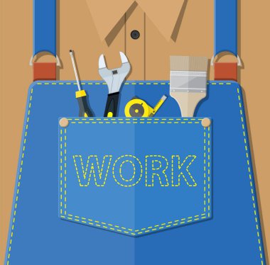 Blue jeans apron with outsets and pocket. clipart