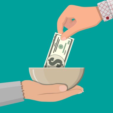 Altın madeni para için başka bir el veren el