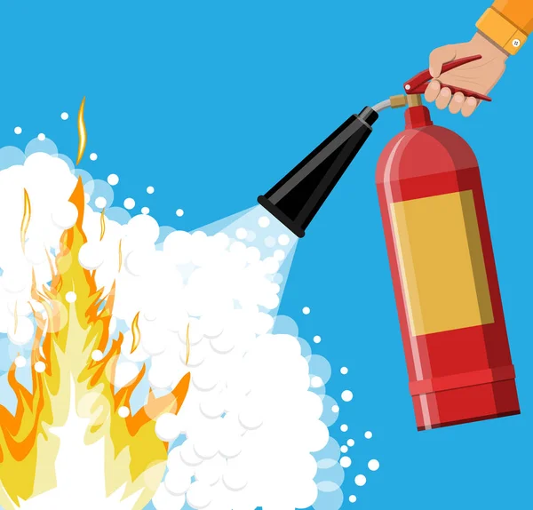 Extintor de incendios en mano con espuma — Vector de stock
