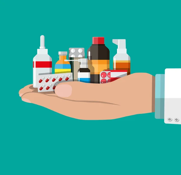 Verschiedene medizinische Tabletten und Flaschen — Stockvektor