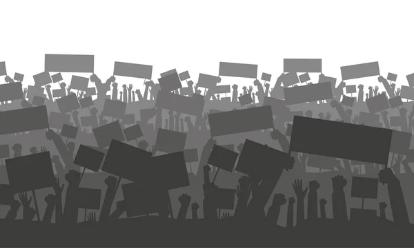 Animando o protestando a la multitud con banderas — Vector de stock