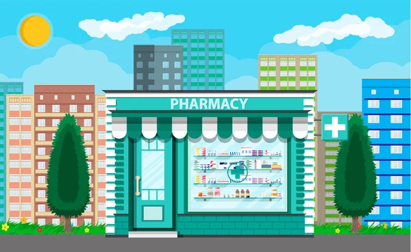 Farmacia exterior moderna o farmacia . — Vector de stock