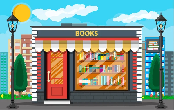 Librería o tienda edificio y paisaje urbano — Vector de stock