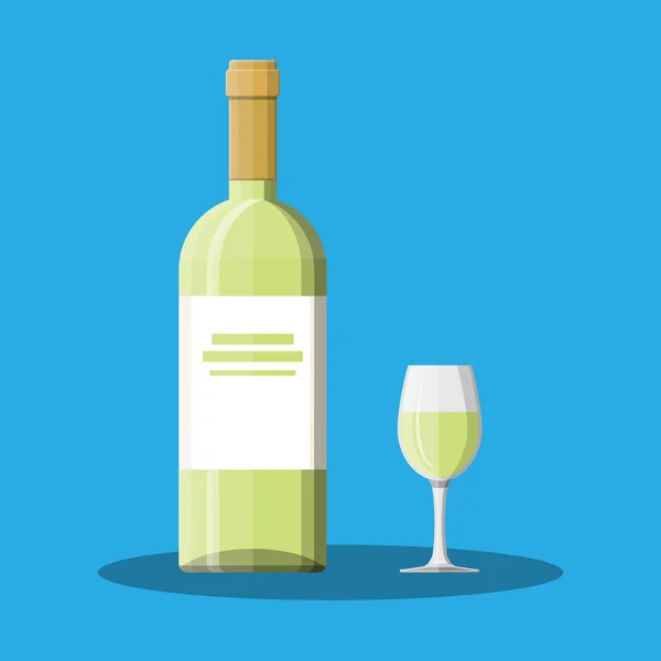 Botella de vino blanco y copa. Bebida alcohólica . — Vector de stock