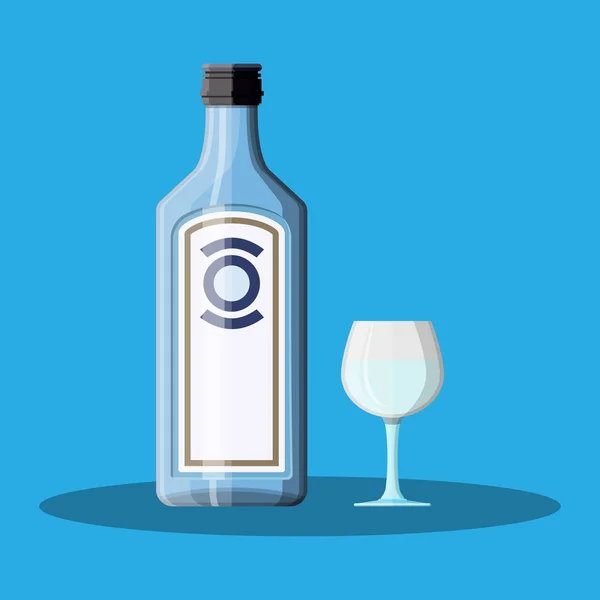 Flaska gin med snapsglas. Gin alkohol dryck. — Stock vektor
