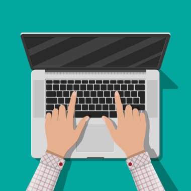 Dizüstü üstten görünüm. Mobil bilgisayar. Not defteri