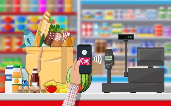 Nfc payment in supermarket — Stock Vector