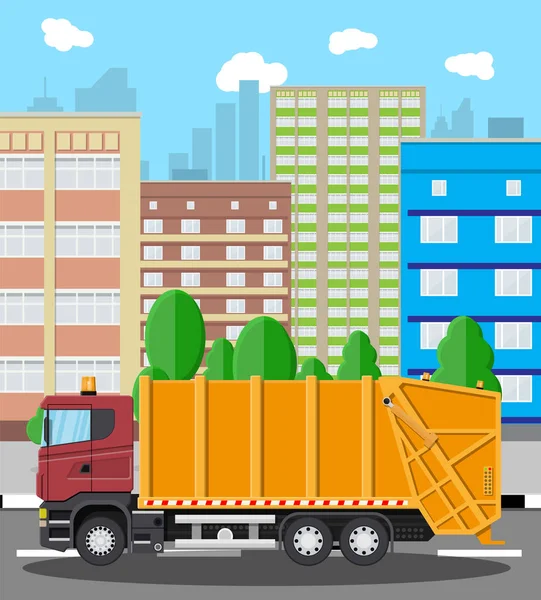 Çöp arabası olan kentsel cityscape