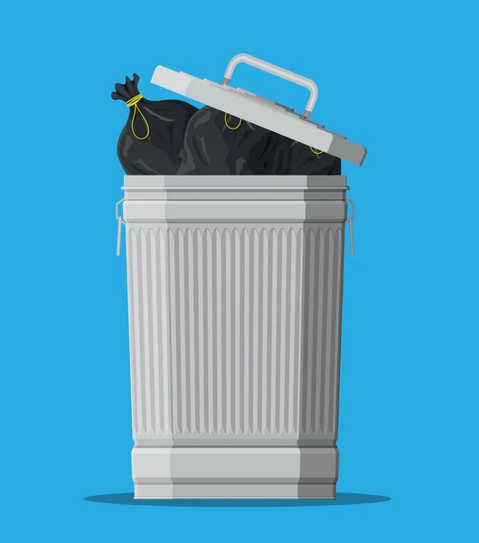 Énorme poubelle isolée sur bleu . — Image vectorielle