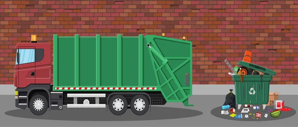 Vuilnis wagen en trash — Stockvector