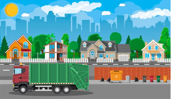 城市的景观，如垃圾回收车 — 图库矢量图片