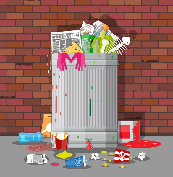 Vuilnisbak vol met vuilnis. Overvolle container — Stockvector