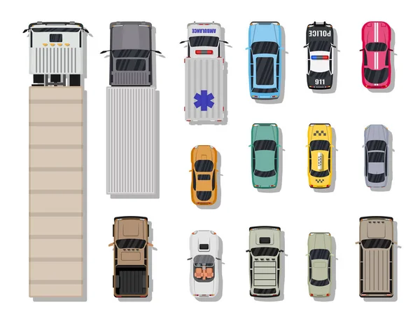 Coleção de vários veículos. Vista superior . —  Vetores de Stock