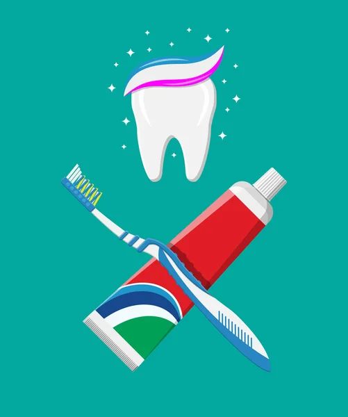Зубна щітка, зубна паста в трубці — стоковий вектор