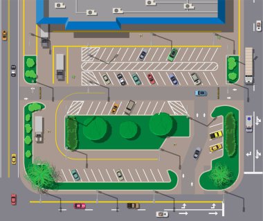 Büyük alışveriş merkezi veya alışveriş merkezi ve otopark arabalar için.