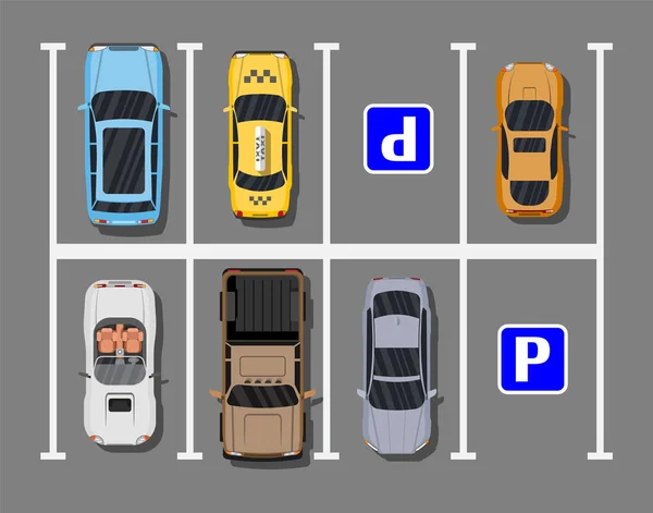 Estacionamento da cidade com carros diferentes —  Vetores de Stock