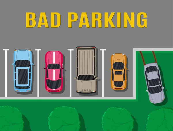 Parcheggio auto cattivo o sbagliato . — Vettoriale Stock