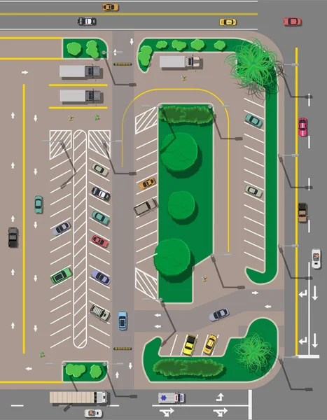 Parking de la ville avec différentes voitures — Image vectorielle