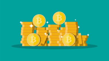 Altın sikke bitcoin işareti ile. Para ve Finans.