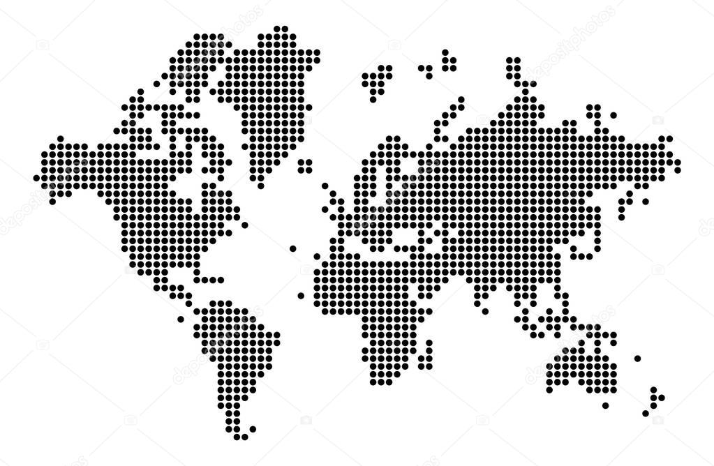 World map silhouette. World map in dots.