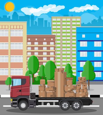 Kahverengi karton ambalajlama taşıma kamyonu