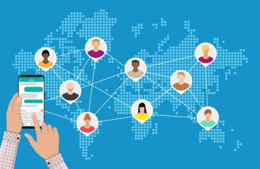 Dünya harita insanlar avatarları ile. Sosyal netwroking.