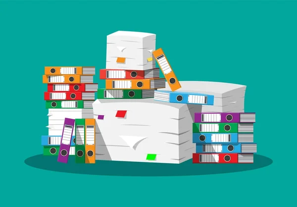 Pile de documents papier et dossiers de fichiers. — Image vectorielle