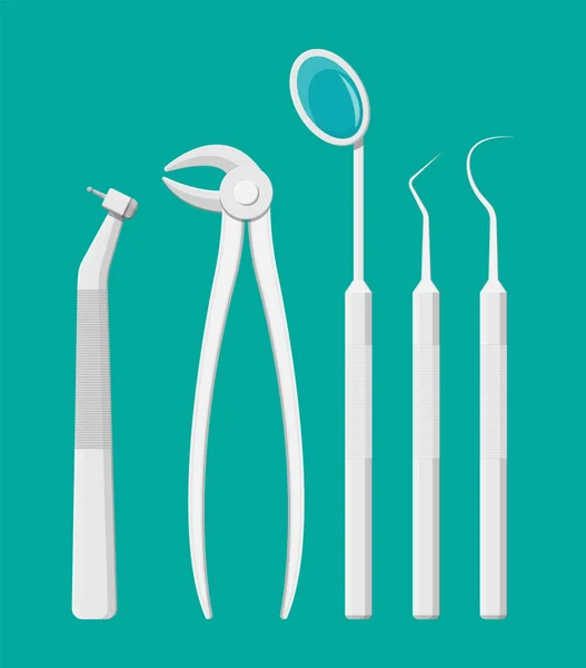 Herramientas de trabajo del dentista. Equipo de salud dental conjunto — Vector de stock
