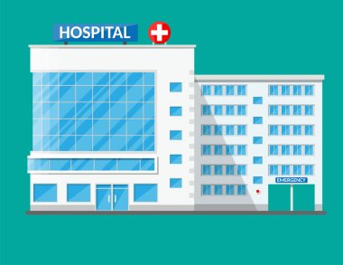 Hastane binası, sağlık ikonu.