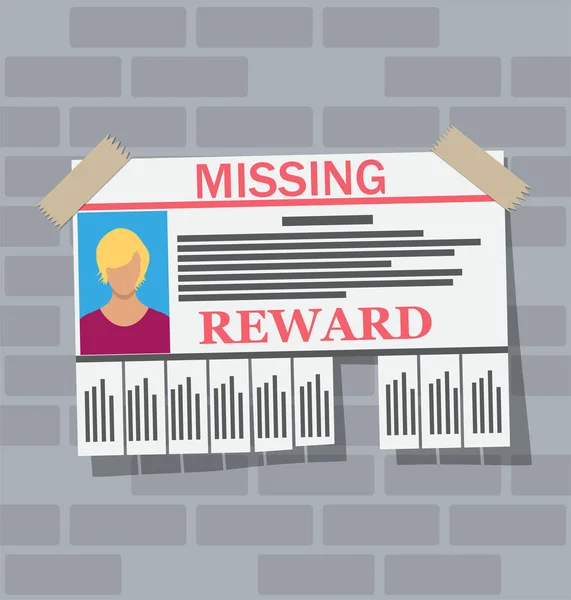 Wanted person paper poster. Missing announce — Stock Vector